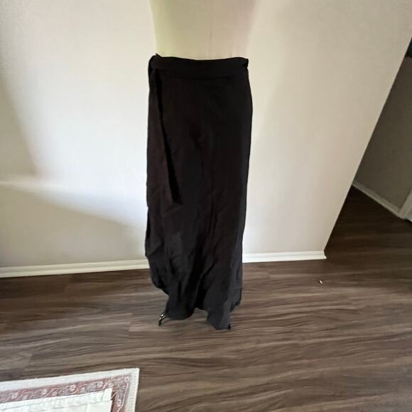 NWT WHBM Black Linen Ruffled Wrap Maxi Skirt Sz 4 Thigh Slit Resortwear Cruise - Picture 3 of 7